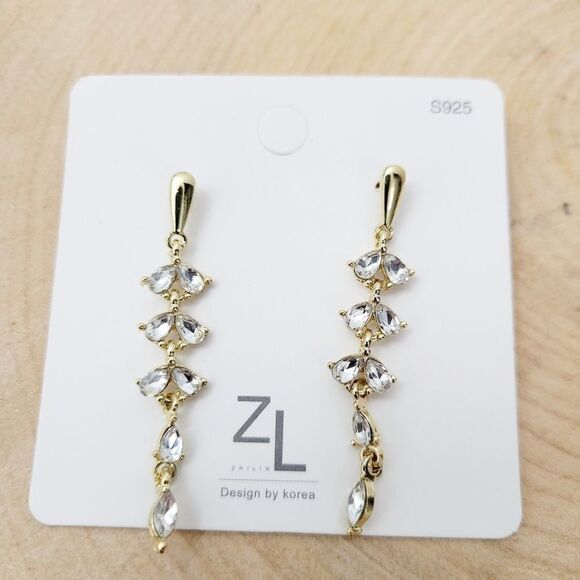 2/$20 Brand New Gold Tone With Clear Stone Earrings - Picture 2 of 5